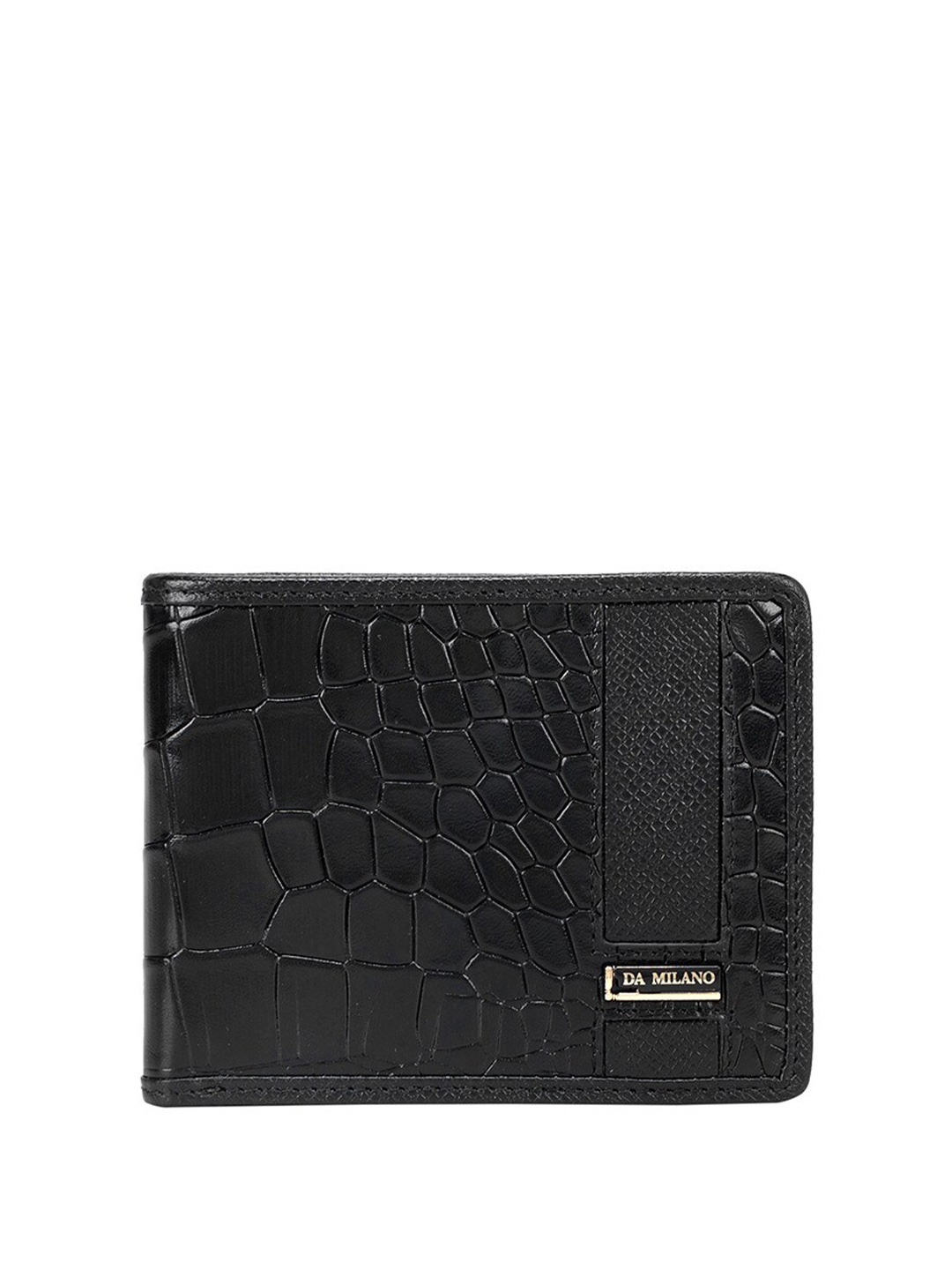 

Da Milano Men Textured Leather Two Fold Wallet, Black