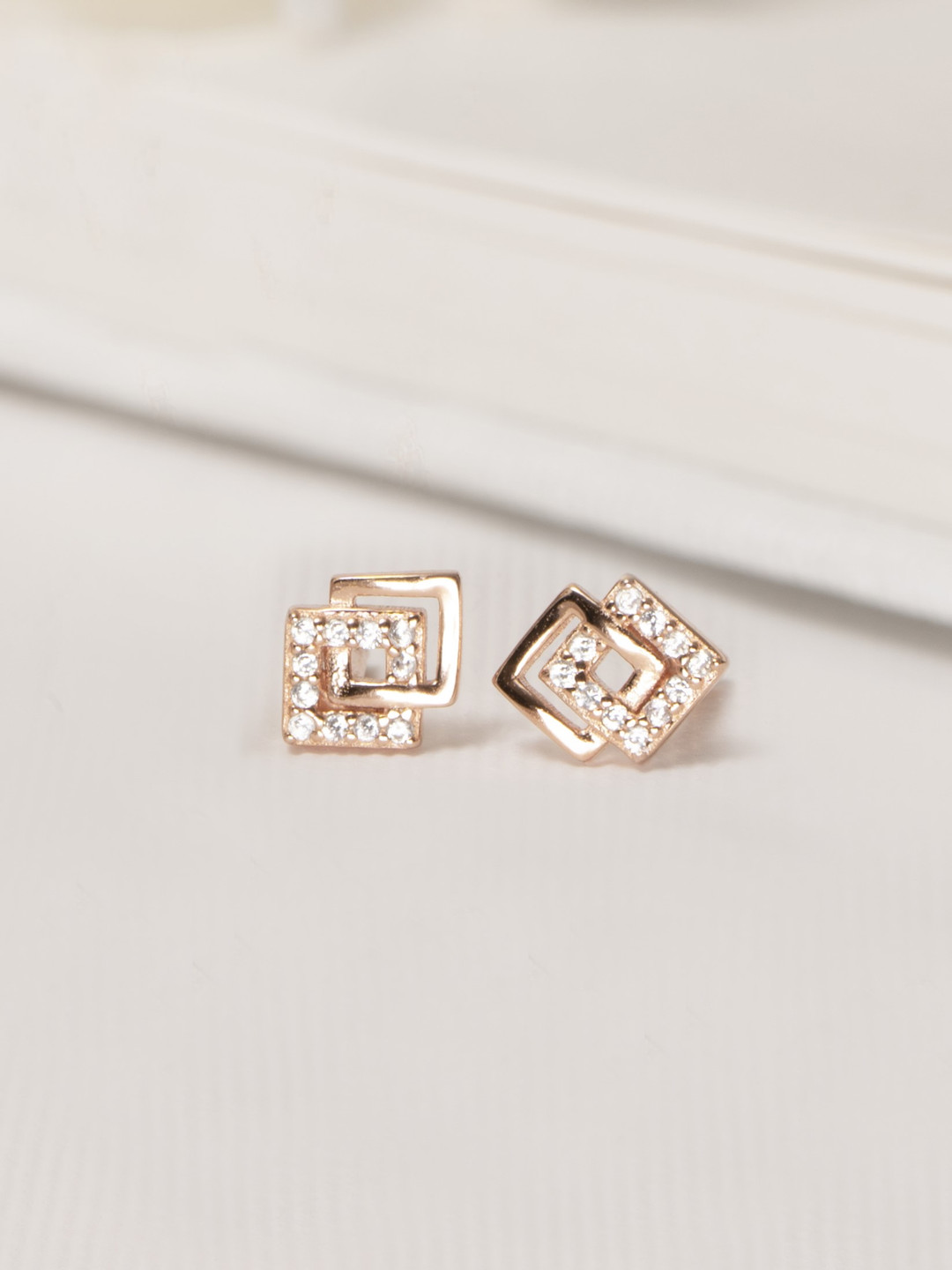 

Zavya Rose Gold-Plated CZ Studded Sterling Silver Geometric Studs Earrings