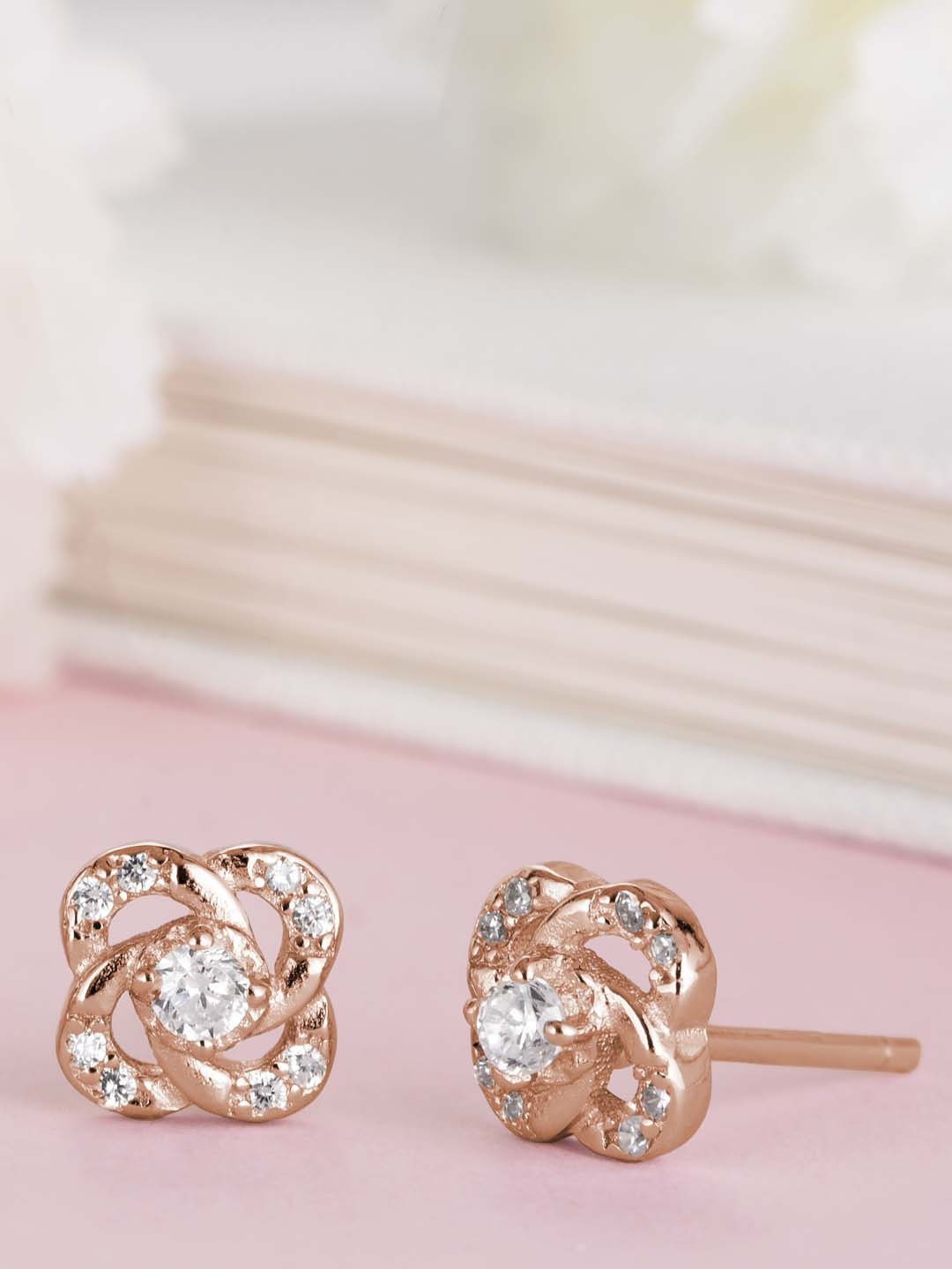 

Zavya Rose Gold-Plated CZ Studded Sterling Silver Floral Studs Earrings