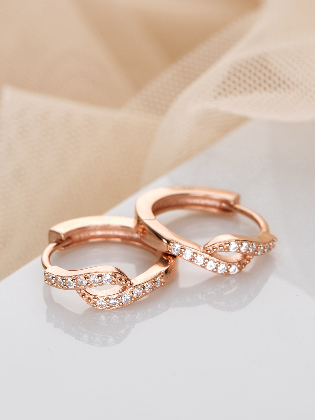 

Zavya Rose Gold-Plated CZ Studded Sterling Silver Contemporary Hoop Earrings