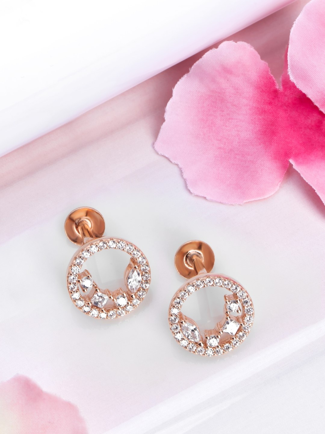 

Zavya Rose Gold-Plated CZ Studded Sterling Silver Circular Studs Earrings