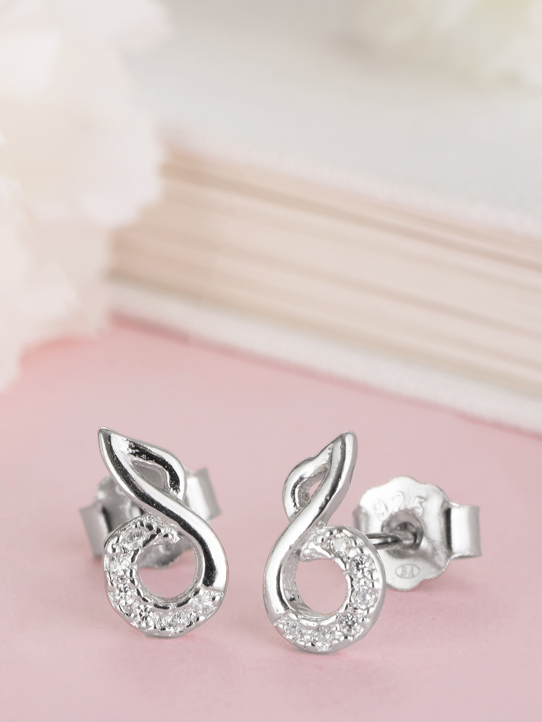 

Zavya Rhodium-Plated CZ Studded Sterling Silver Contemporary Studs Earrings