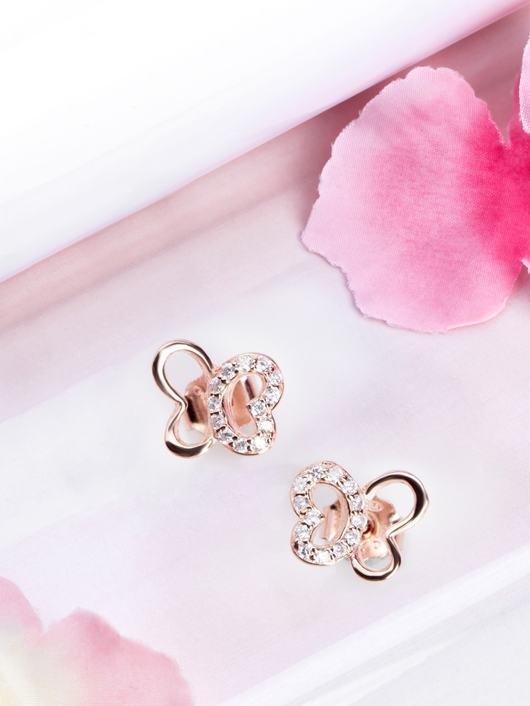 

Zavya Rose Gold-Plated CZ Studded Sterling Silver Contemporary Studs Earrings
