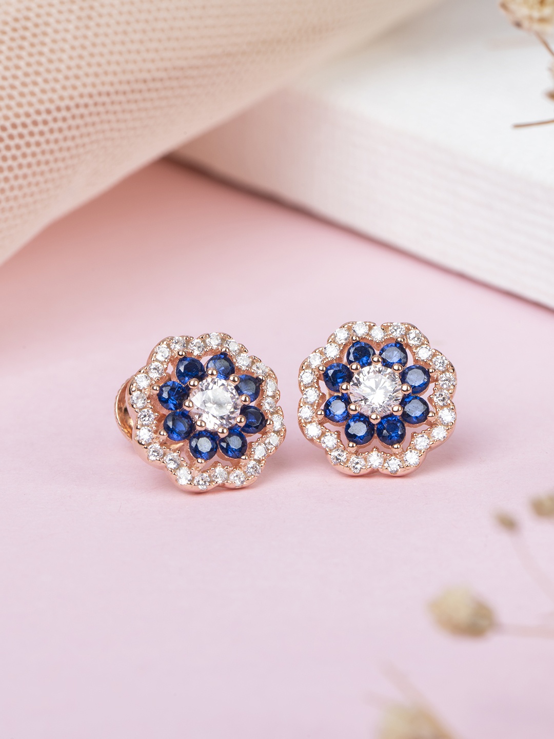 

Zavya Rose Gold-Plated CZ Studded Sterling Silver Circular Studs Earrings