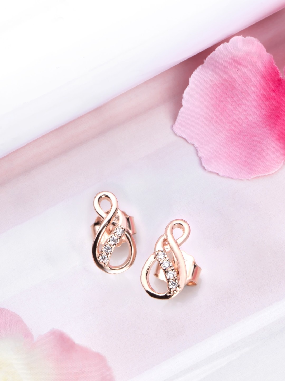 

Zavya Rose Gold-Plated CZ Studded Sterling Silver Teardrop Shaped Studs Earrings