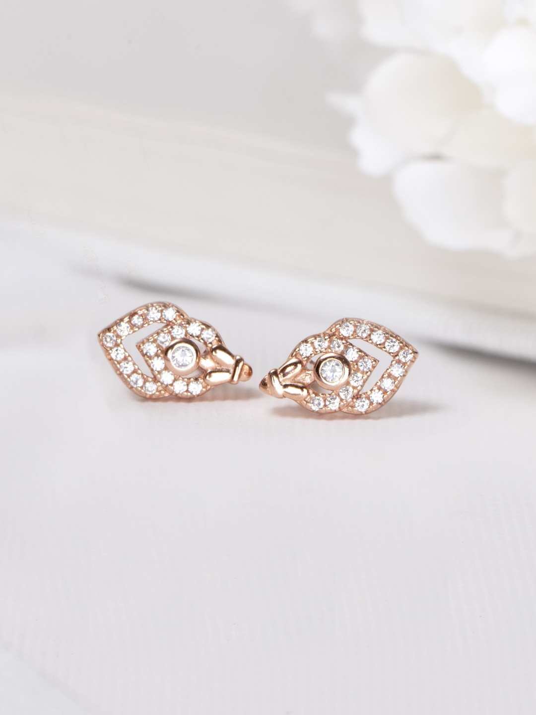 

Zavya Rose Gold-Plated CZ Studded Sterling Silver Contemporary Studs Earrings