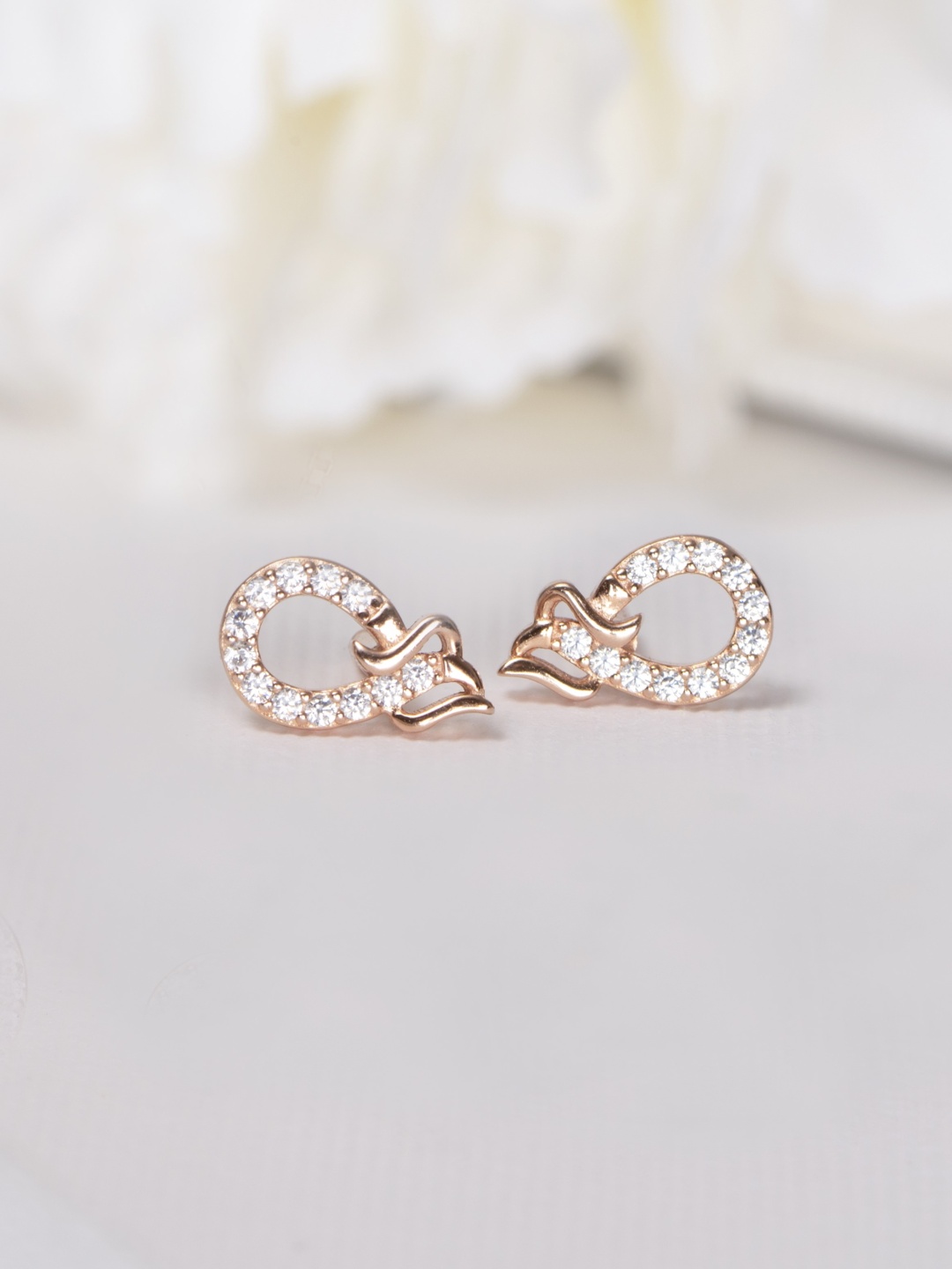 

Zavya Rose Gold-Plated CZ Studded Sterling Silver Teardrop Shaped Studs Earrings