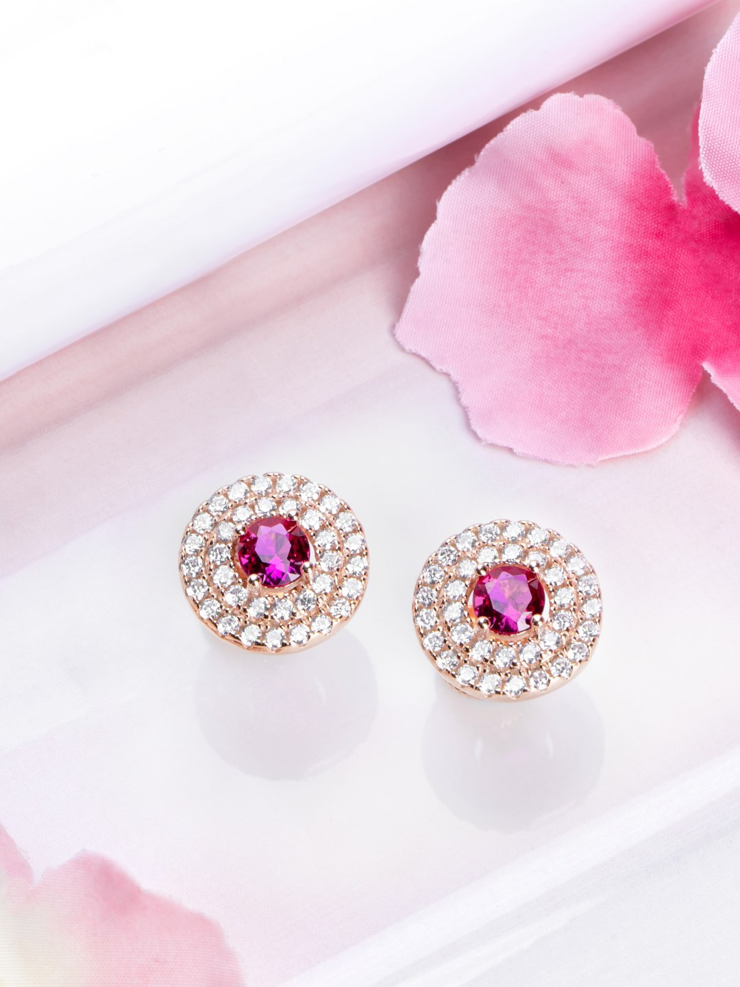 

Zavya Rose Gold-Plated CZ Studded Sterling Silver Circular Studs Earrings