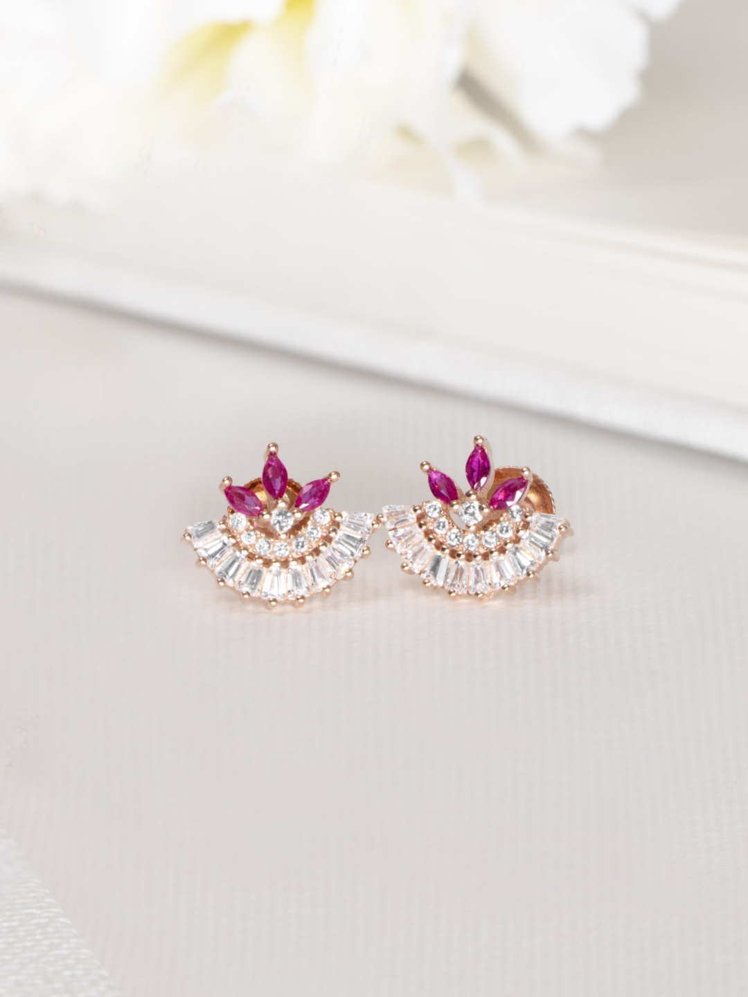 

Zavya Rose Gold-Plated CZ Studded Sterling Silver Floral Studs Earrings