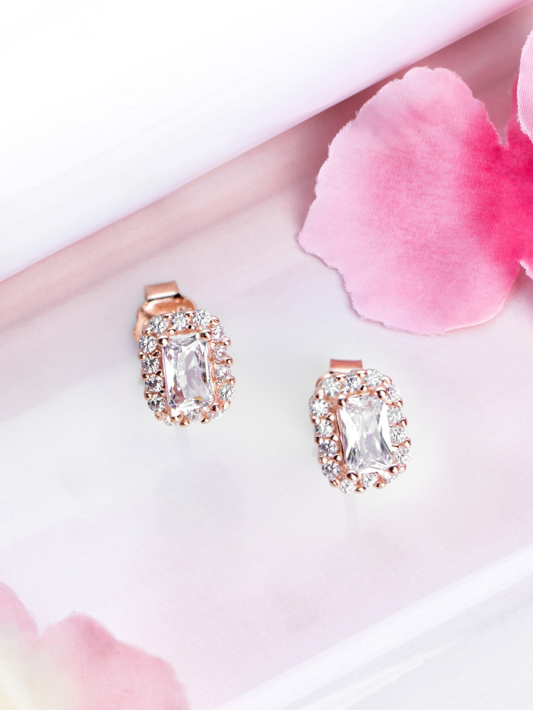 

Zavya Rose Gold-Plated CZ Studded Sterling Silver Square Studs Earrings