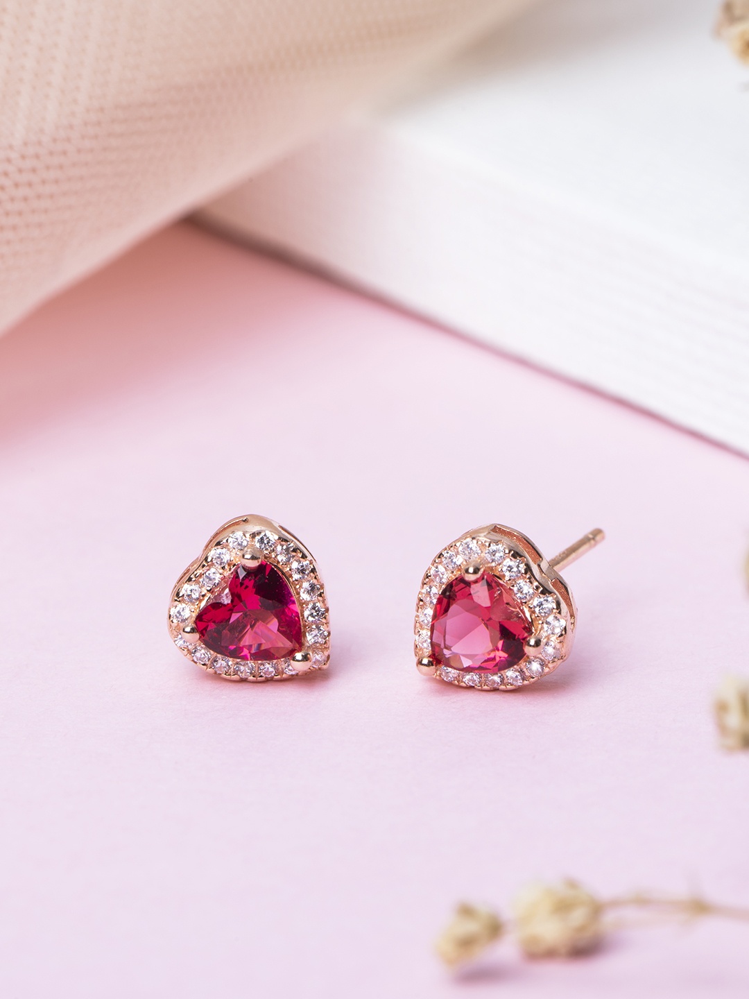 

Zavya Rose Gold-Plated CZ Studded Sterling Silver Heart Shaped Studs Earrings