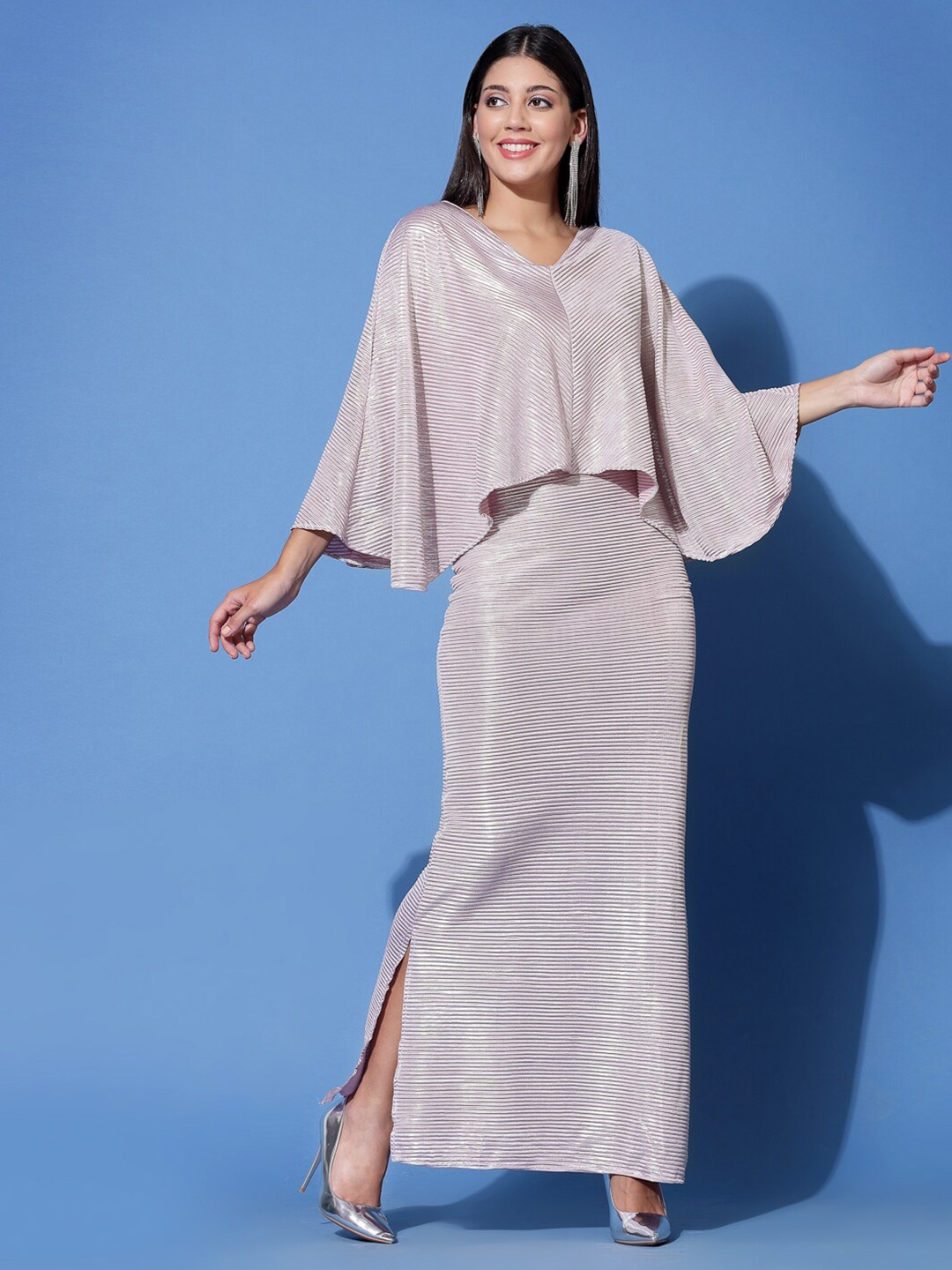 

Molly & Michel Self Design Cape Sleeve Maxi Dress, Pink
