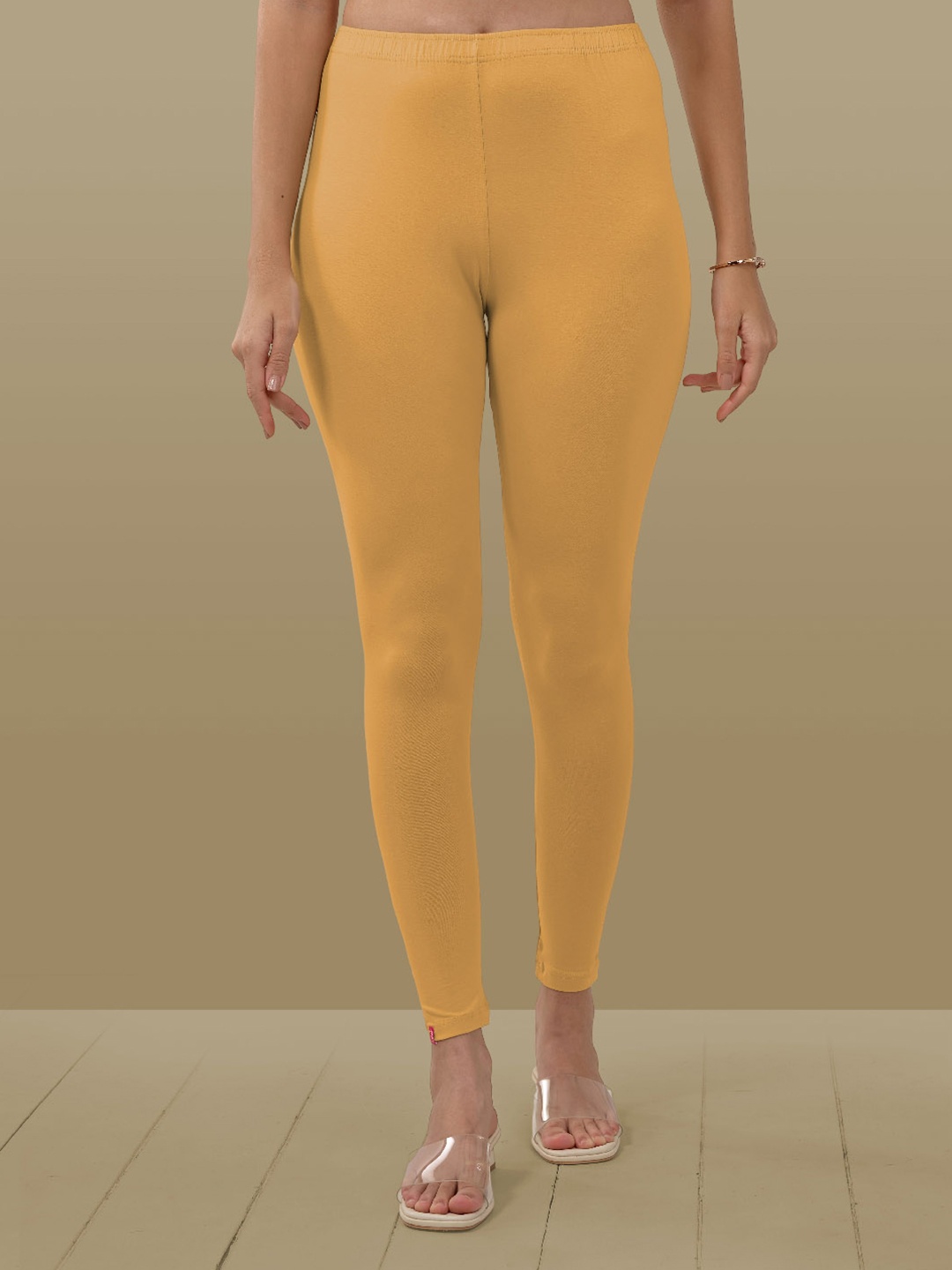 

LYRA Women Mid-Rise Bio-Wash Ankle Length Leggings, Gold