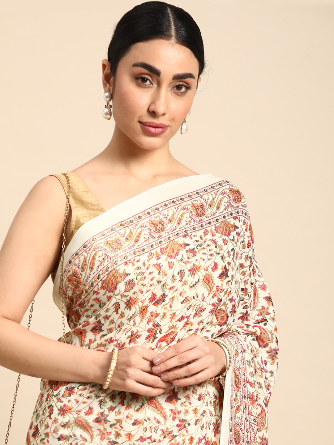 

HERE&NOW Ethnic Motifs Printed Pure Silk Saree, Multi
