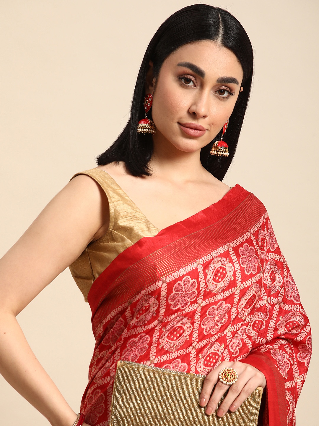 

HERE&NOW Ethnic Motifs Printed Zari Pure Silk Saree, Maroon