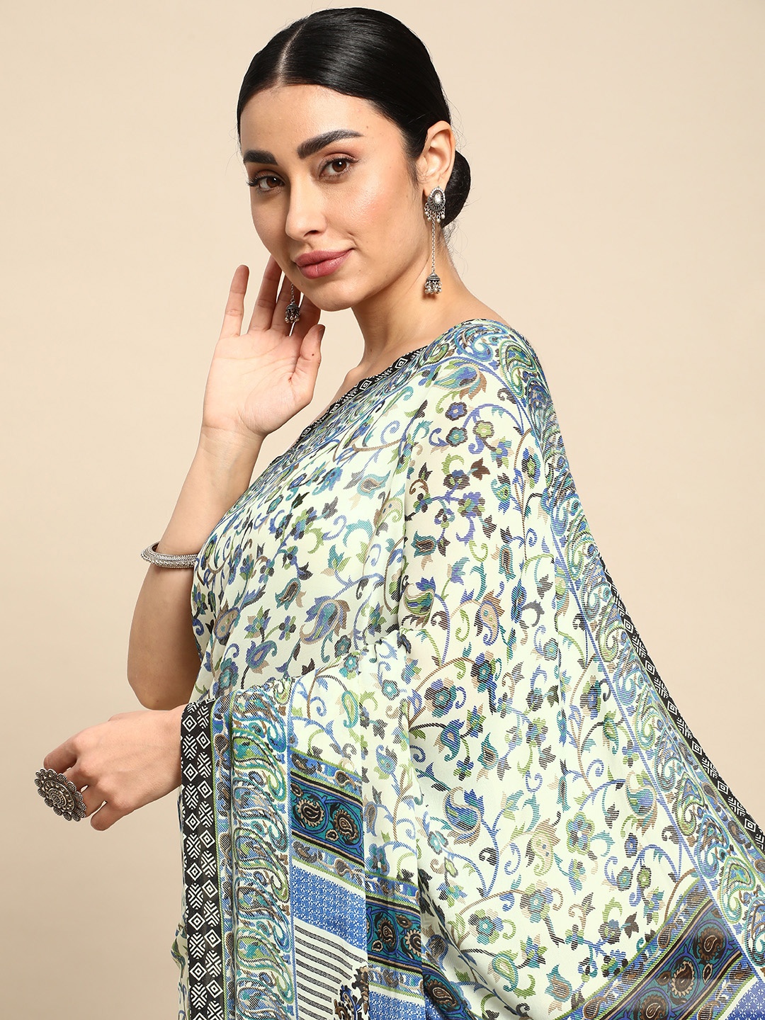 

HERE&NOW Ethnic Motifs Printed Pure Silk Saree, Multi