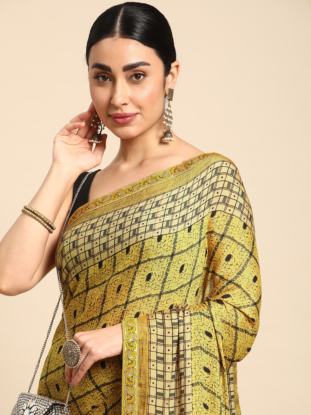 

HERE&NOW Ethnic Motifs Printed Pure Cotton Saree, Beige