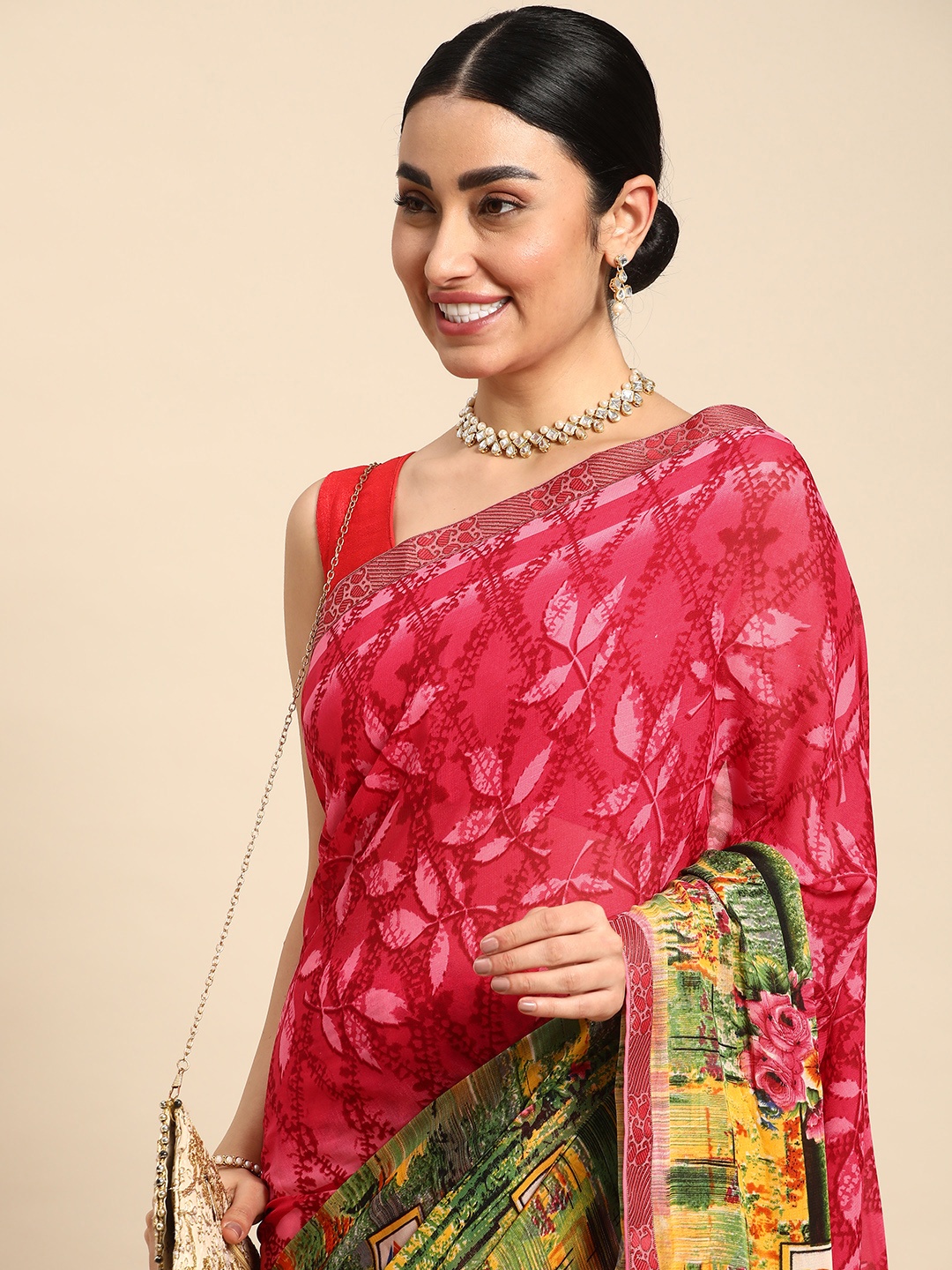 

HERE&NOW Floral Printed Pure Georgette Saree, Multi