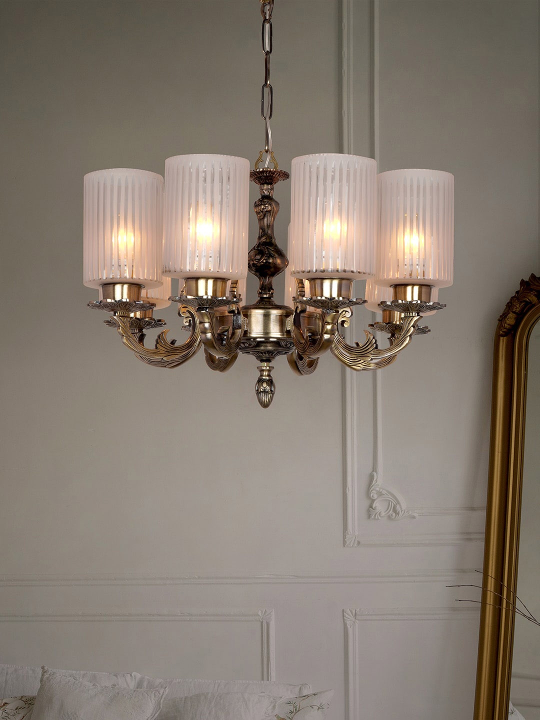 

Fos Lighting Golden & White Textured Cylindrical Glass Ceiling Lamp, Gold