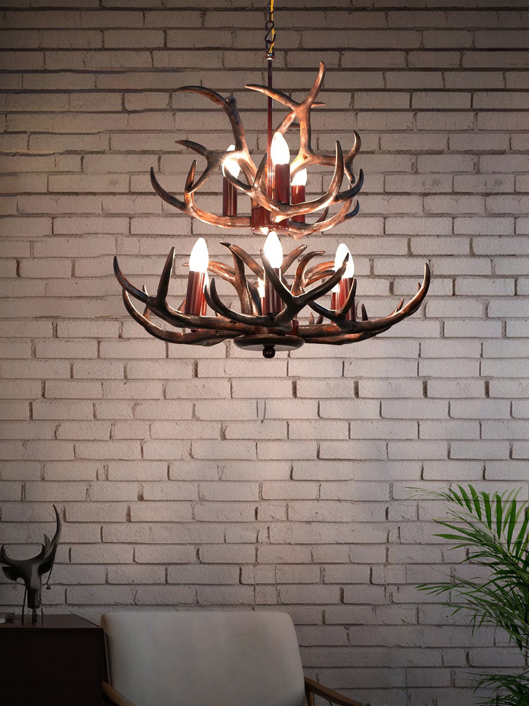 

Fos Lighting Brown Two-Tiered Rustic Wenge Wooden Ceiling Lamp