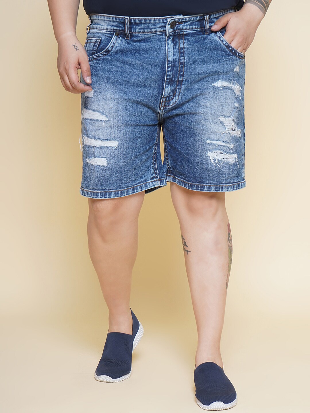 

John Pride Men Plus Size Washed Distressed Denim Shorts, Blue