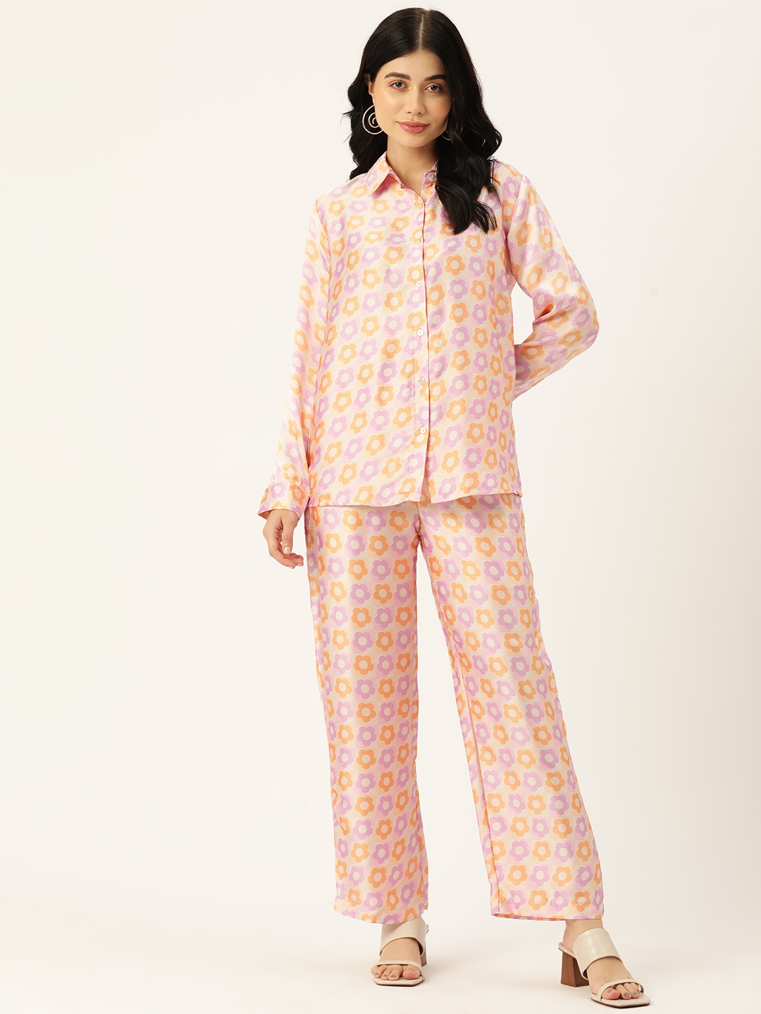 

Off Label Women Printed Shirt with Trousers, Peach