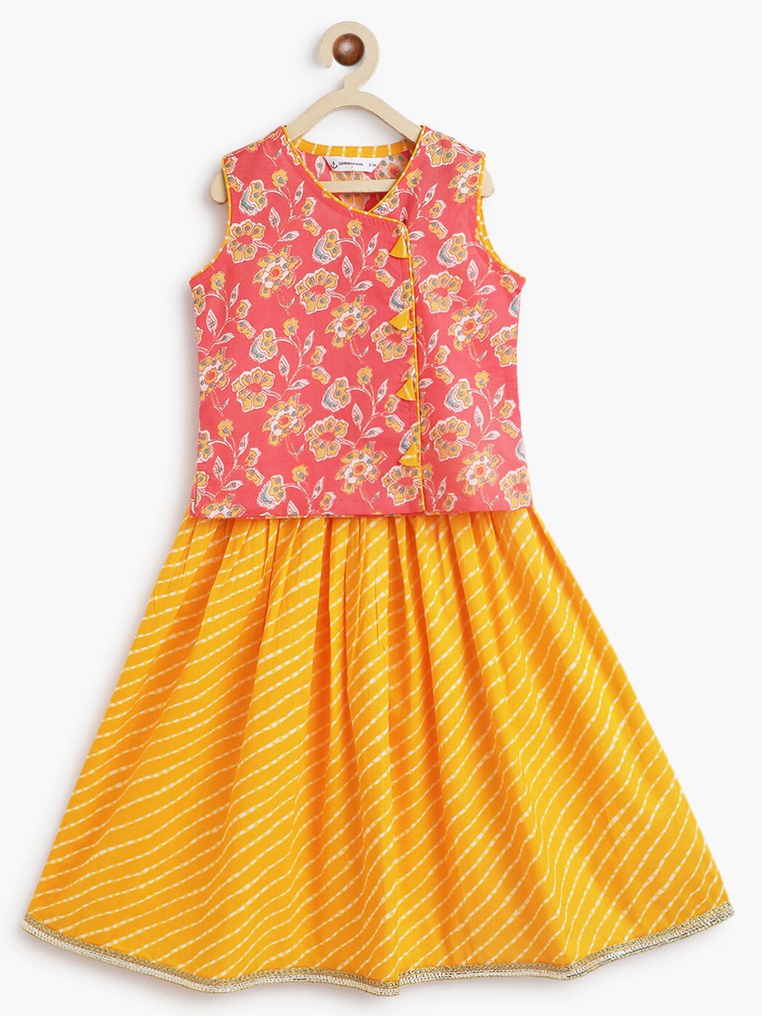 

Campana Girls Floral Printed Ready to Wear Cotton Lehenga & Blouse, Pink