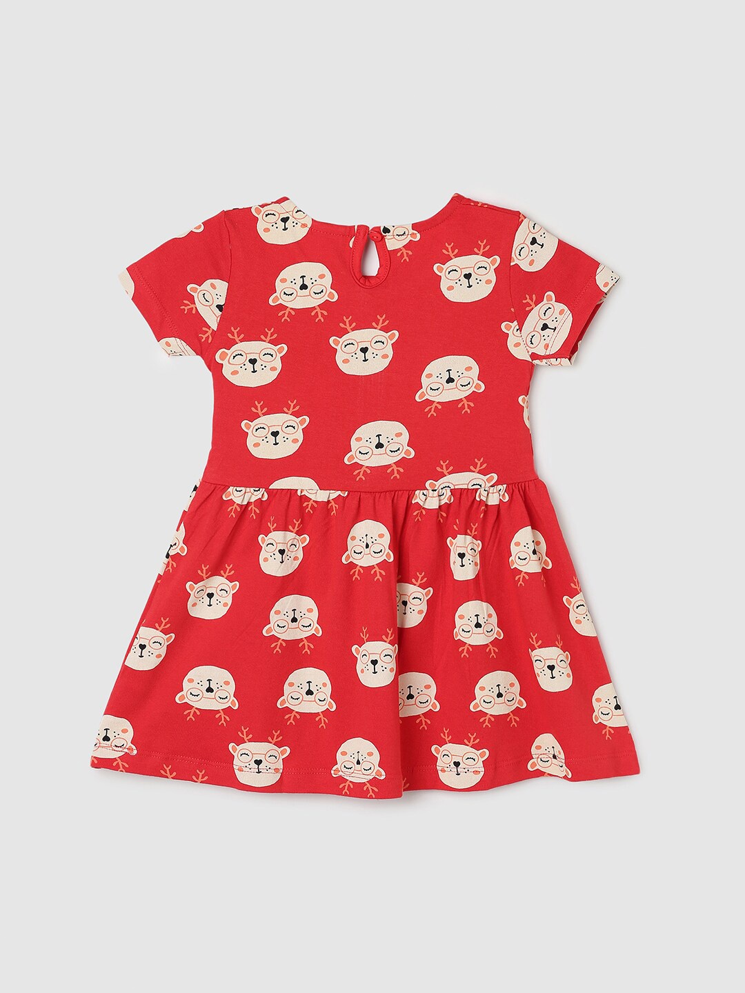 

max Girls Conversational Printed Pure Cotton A-Line Dress, Red