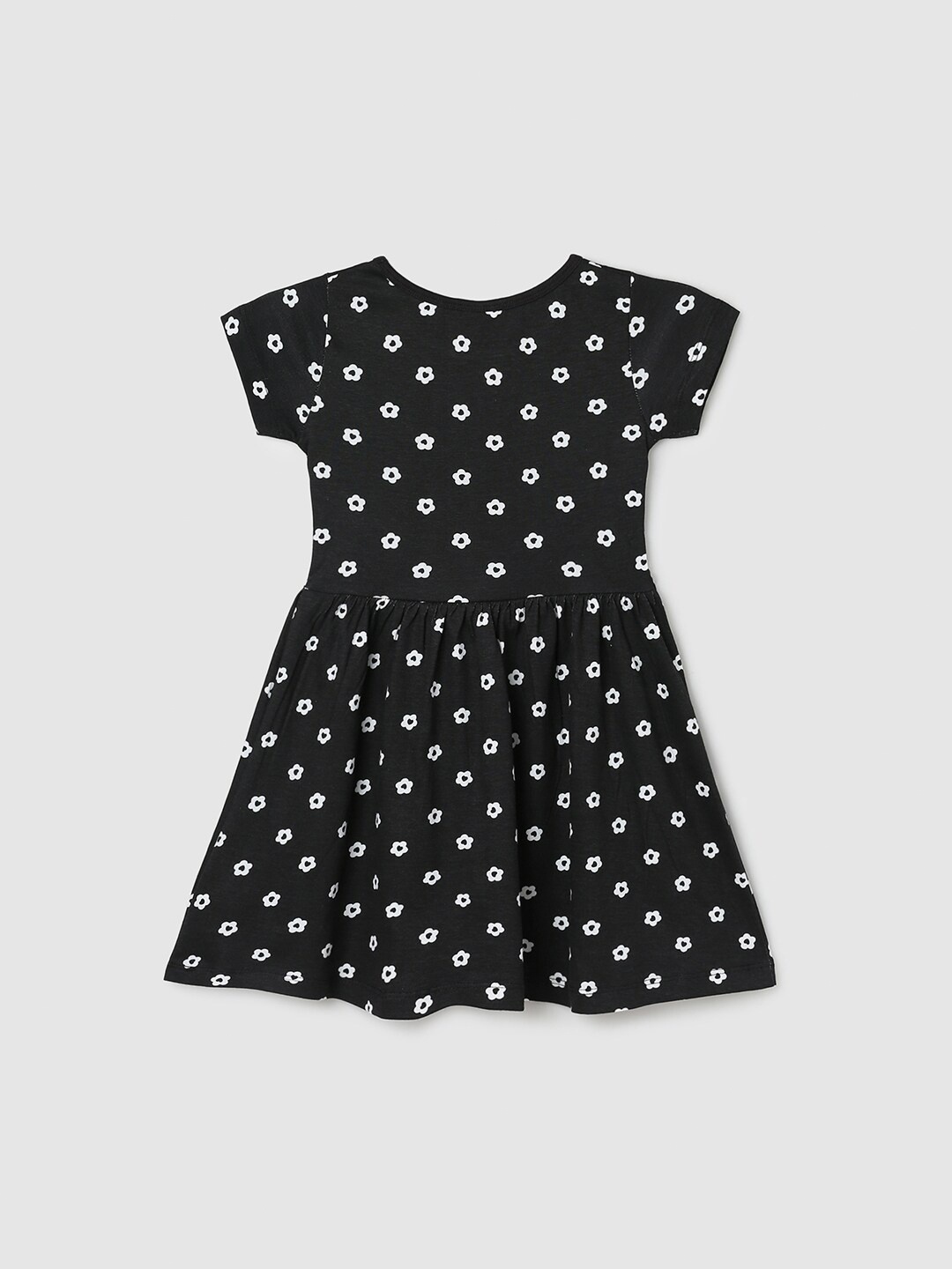 

max Girls Floral Printed Gathered Pure Cotton Fit & Flare Dress, Black