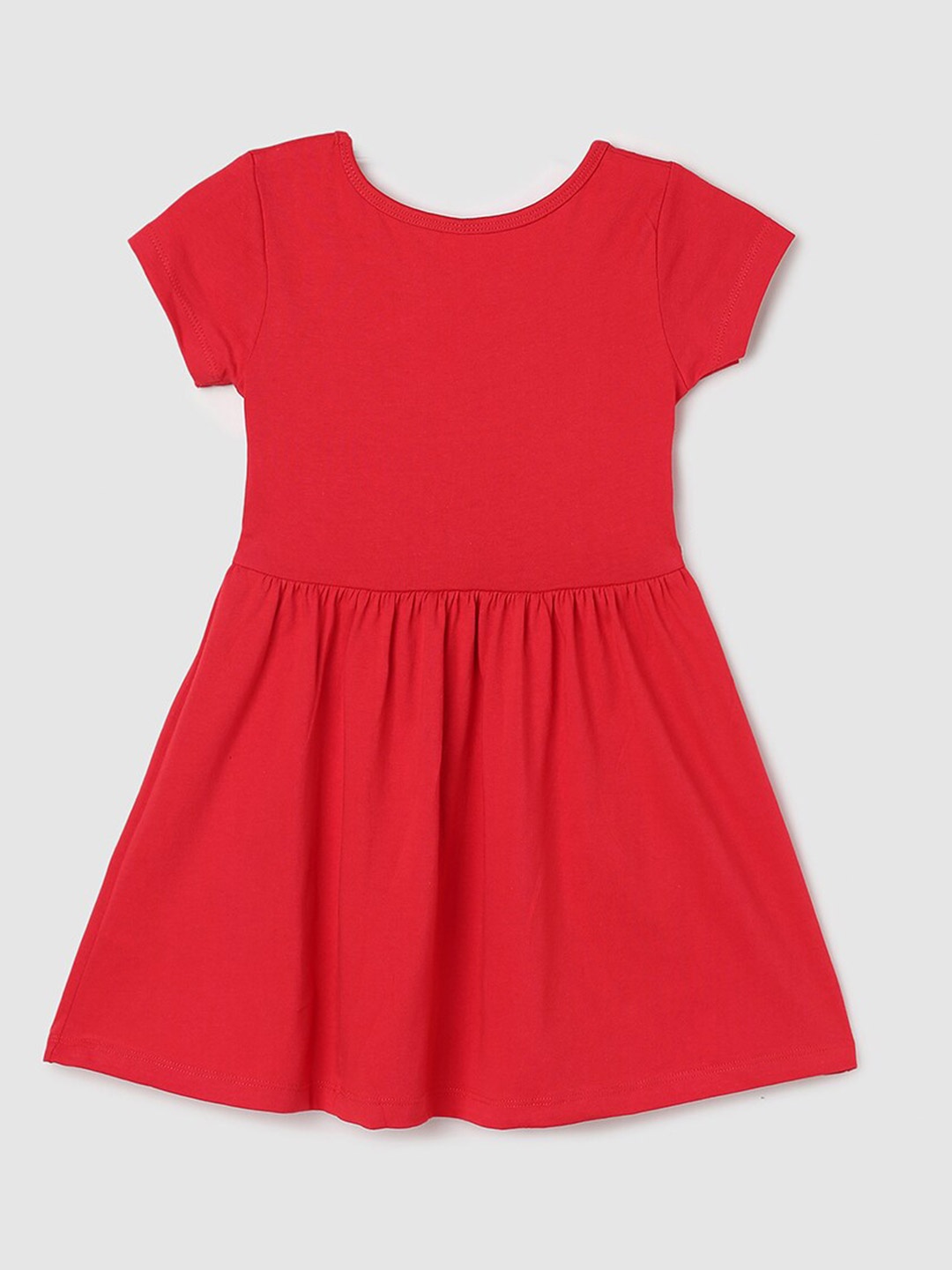 

max Girls Round Neck Pure Cotton A-Line Dress, Red