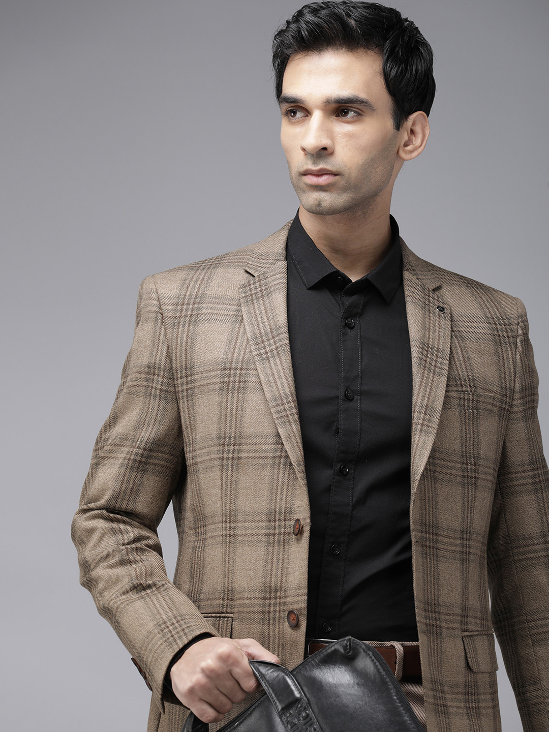 

Van Heusen Checked Slim-Fit Single-Breasted Formal Blazer, Brown