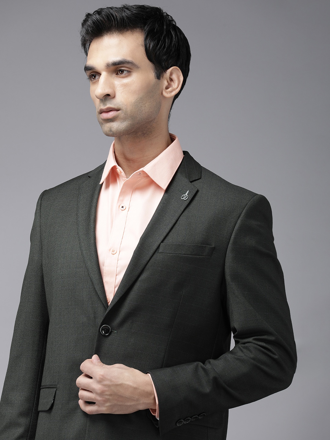 

Van Heusen Men Checked Slim-Fit Single Breasted Formal Blazer, Olive