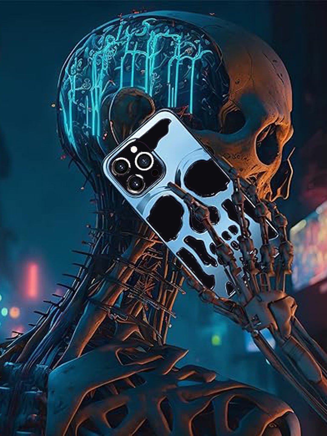 

TREEMODA Electroplated Skull iPhone 14 Back Case, Blue