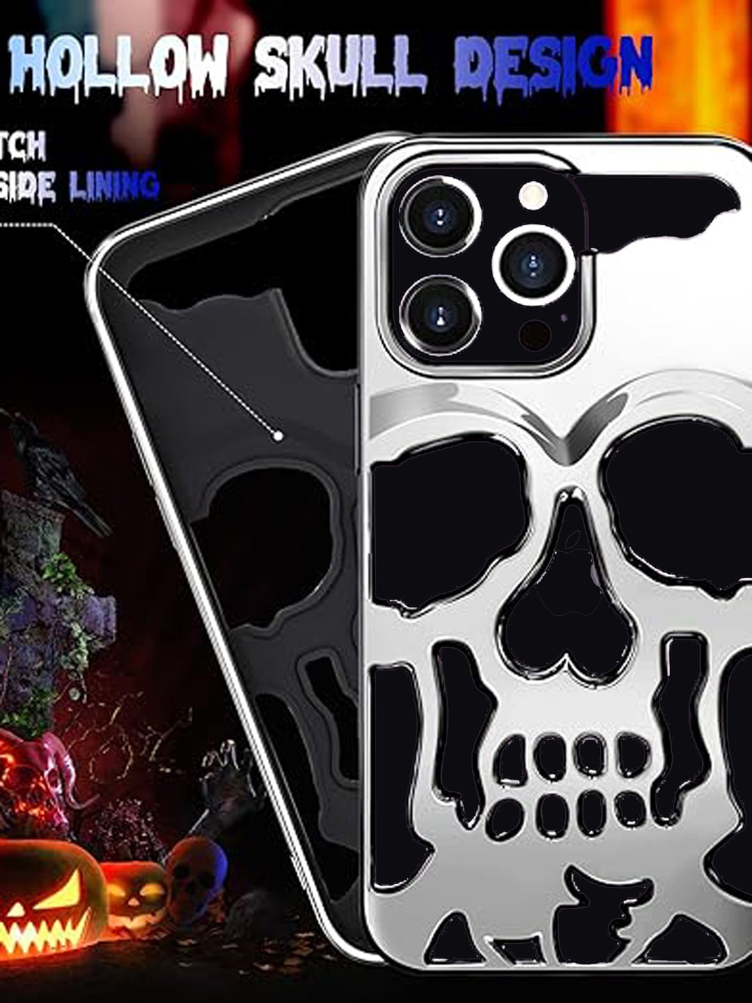 

TREEMODA Electroplated Skull iPhone 14 Pro Max Back Case, Silver
