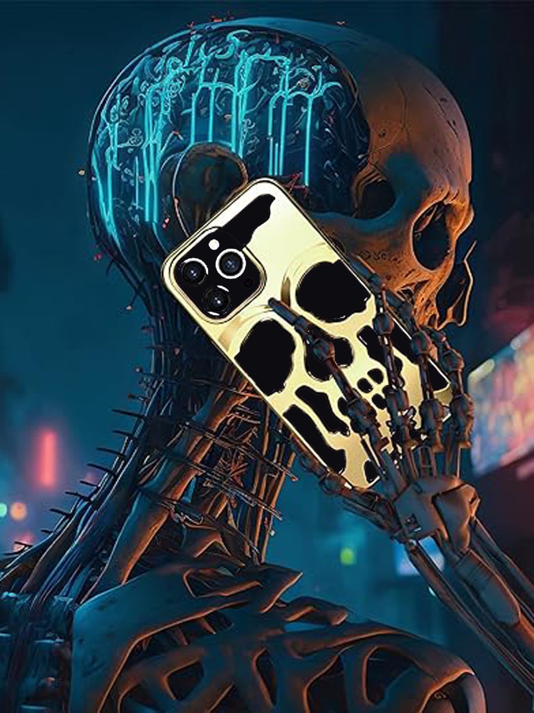 

TREEMODA Electroplated Skull iPhone 12 Back Case, Gold