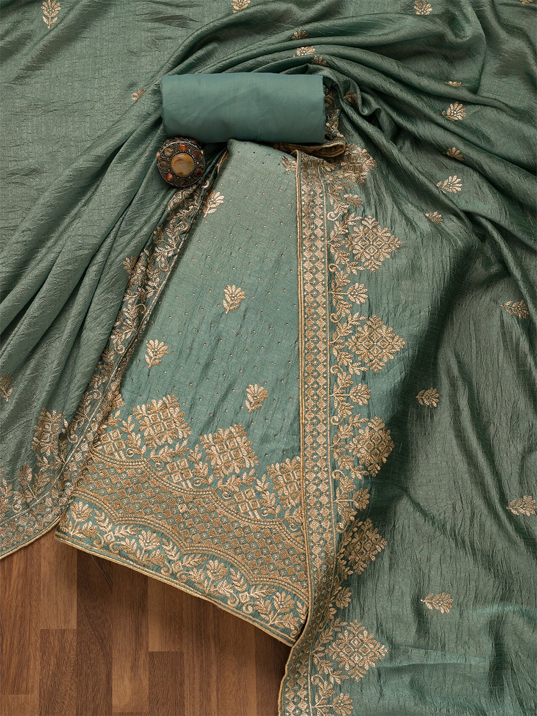 

Koskii Ethnic Motifs Embroidered Unstitched Dress Material, Green