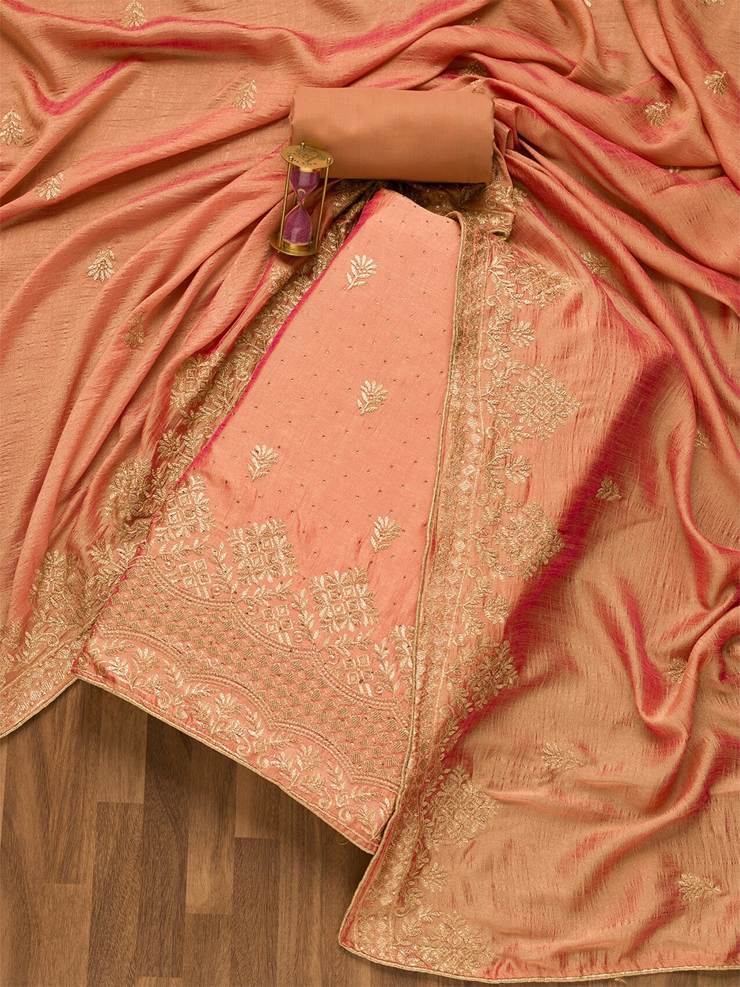 

Koskii Ethnic Motifs Embroidered Unstitched Dress Material, Peach