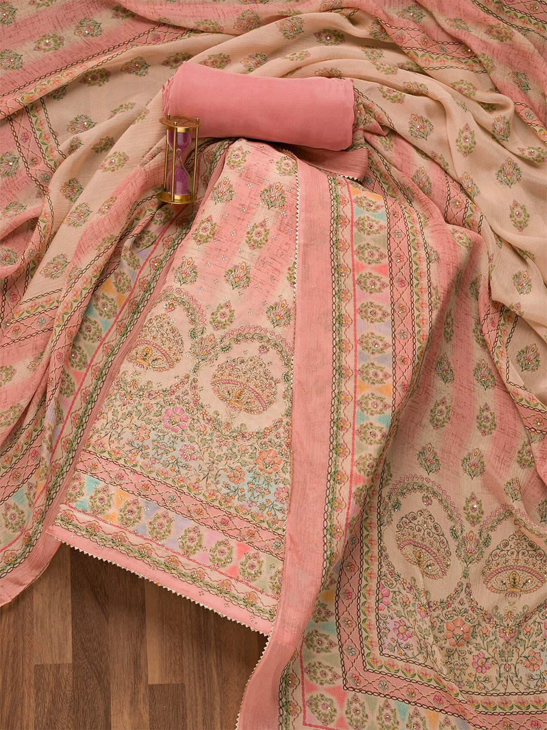

Koskii Embroidered Unstitched Dress Material, Pink