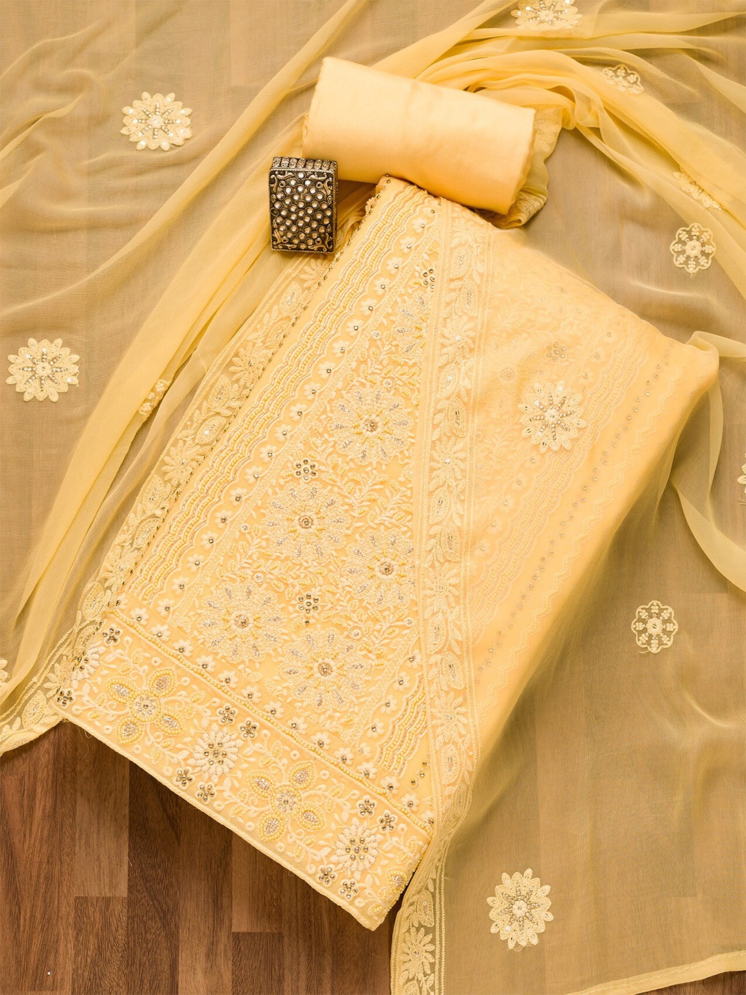 

Koskii Embroidered Unstitched Dress Material, Yellow