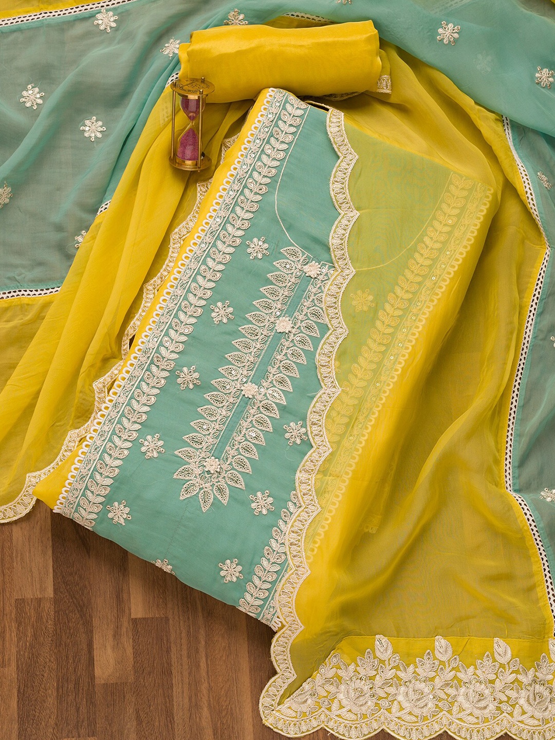 

Koskii Ethnic Motifs Embroidered Unstitched Dress Material, Yellow