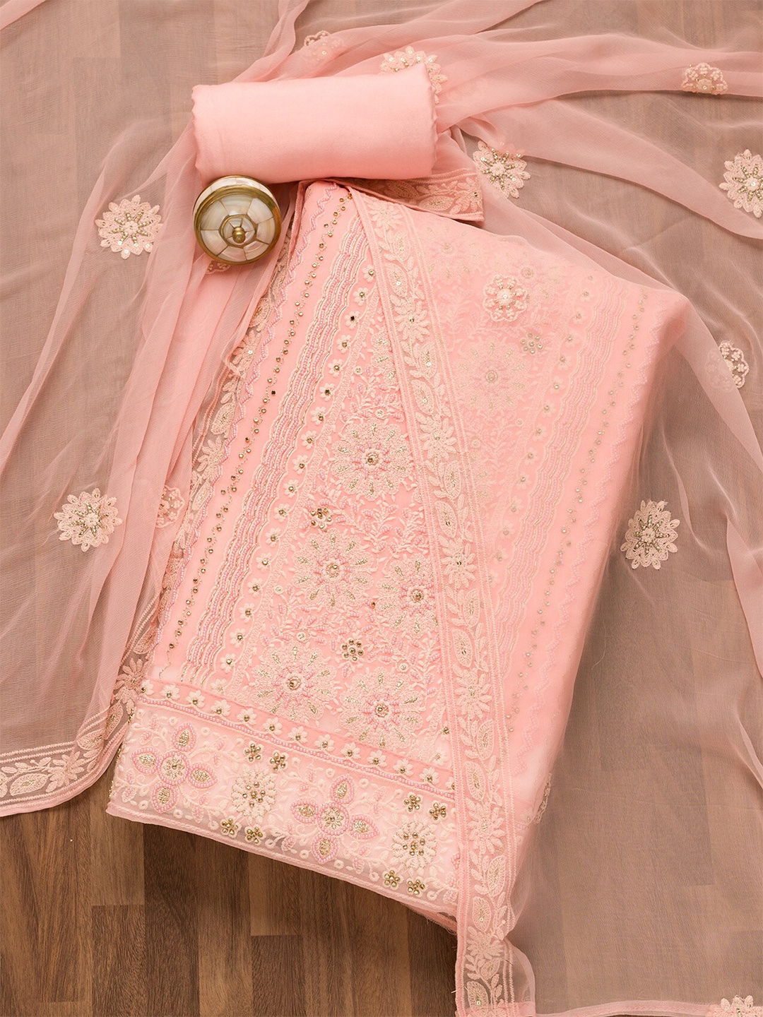 

Koskii Ethnic Motifs Embroidered Unstitched Dress Material, Pink