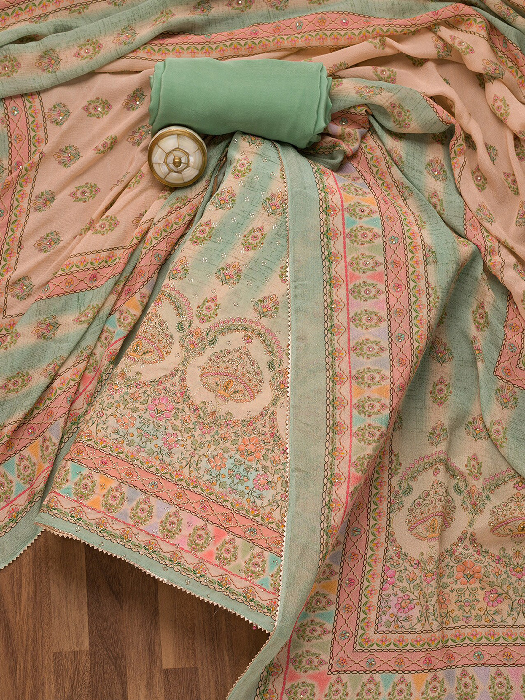 

Koskii Ethnic Motifs Printed Unstitched Dress Material, Green