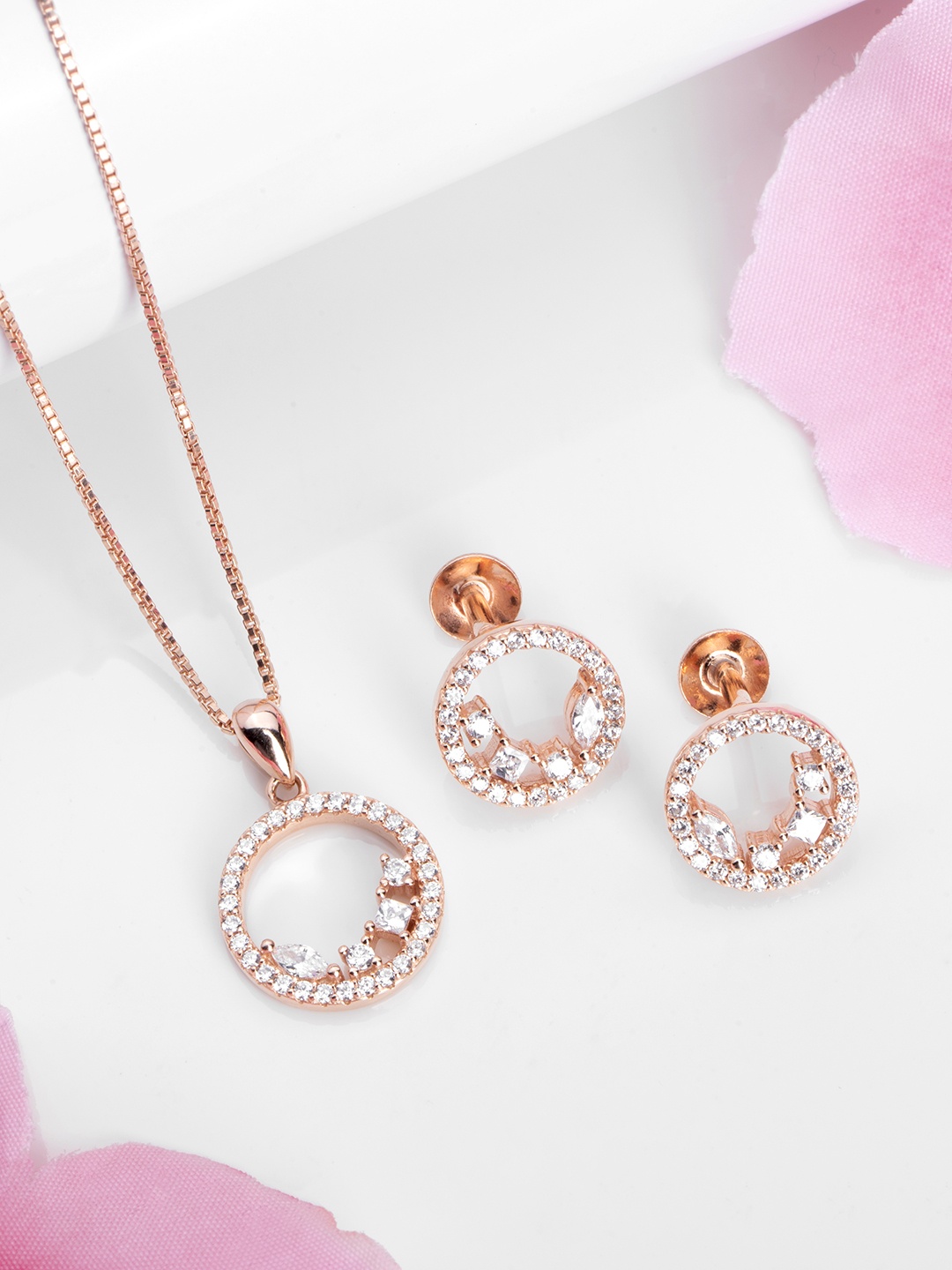 

Zavya Women Rose Gold-Plated CZ Studded Sterling Silver Necklace with Earrings