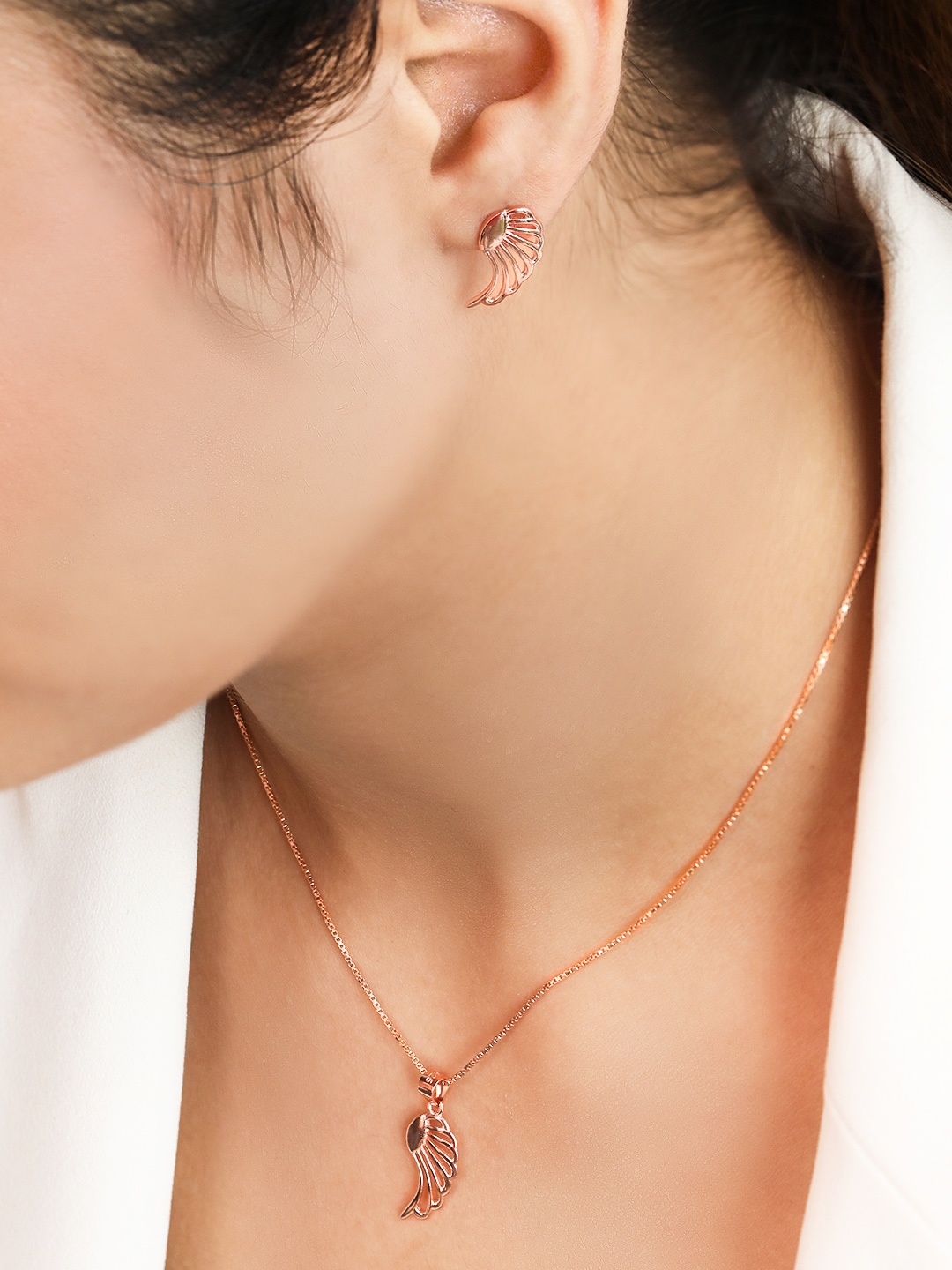 

Zavya Women Rose Gold-Plated CZ Studded Sterling Silver Necklace with Earrings