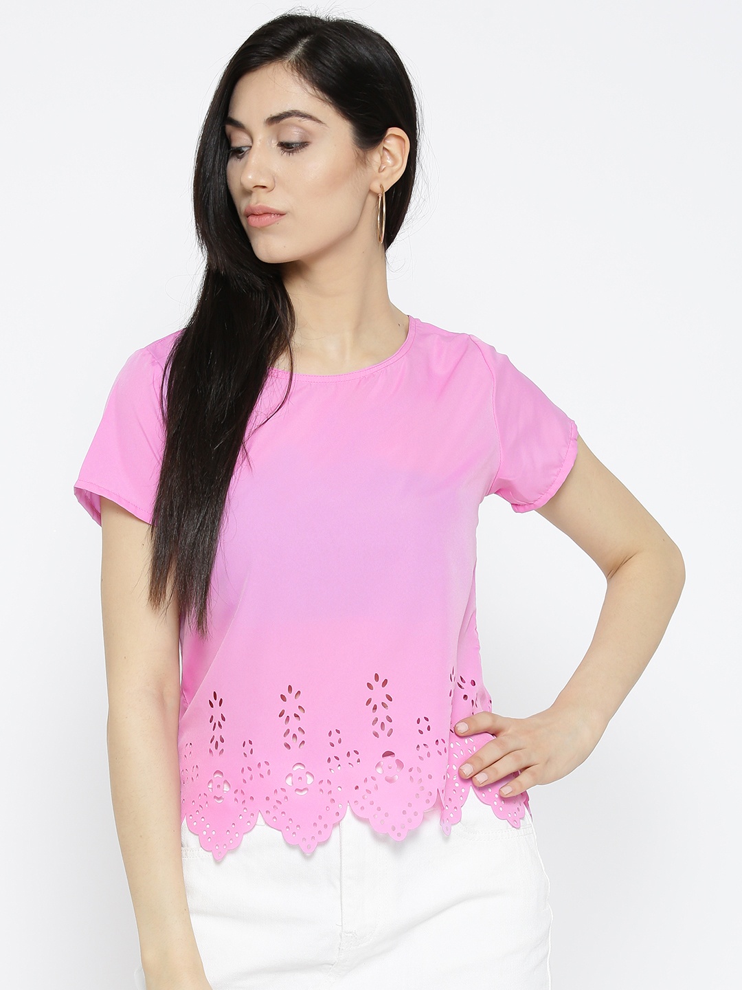 

U&F Women Lavender Solid Top with Laser Cuts