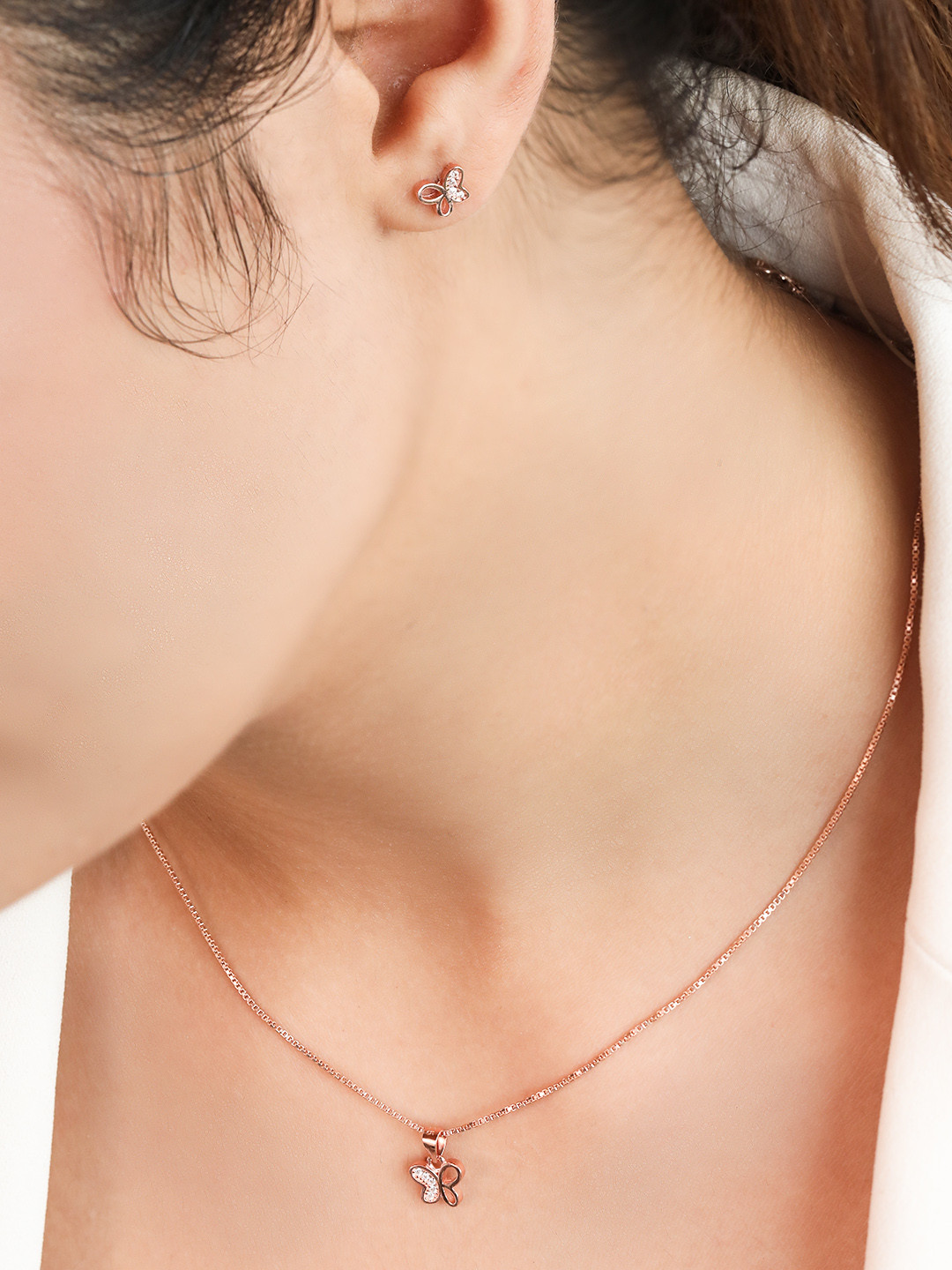

Zavya Women Rose Gold-Plated CZ Studded Sterling Silver Necklace with Earrings