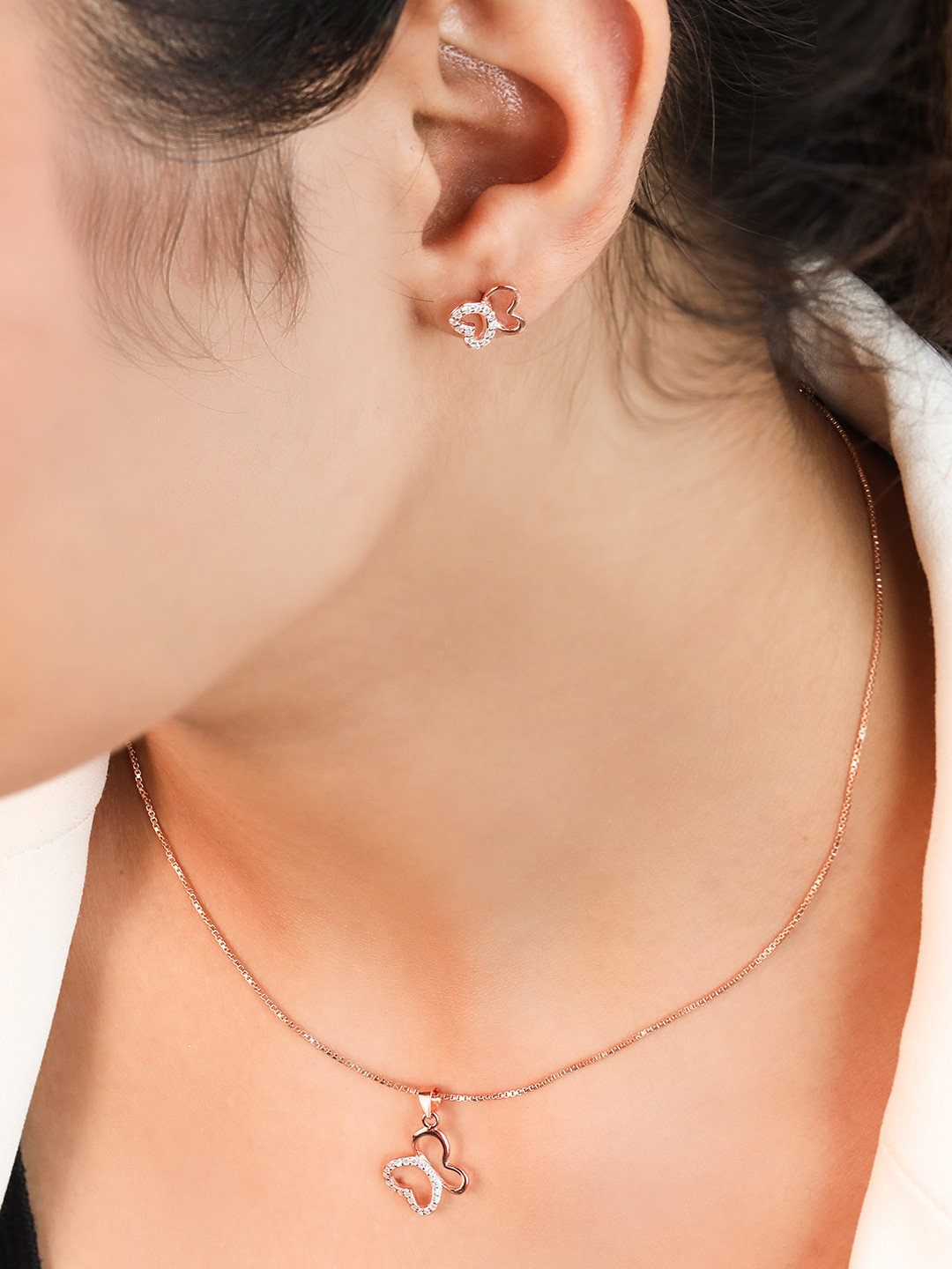 

Zavya Women Rose Gold-Plated CZ Studded Sterling Silver Necklace with Earrings