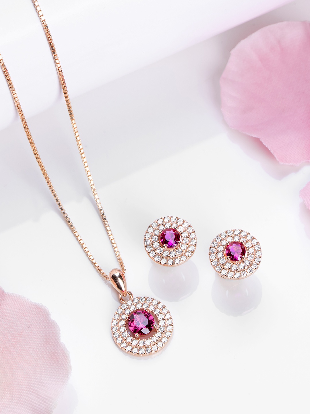 

Zavya Women Rose Gold-Plated CZ Studded Sterling Silver Necklace with Earrings