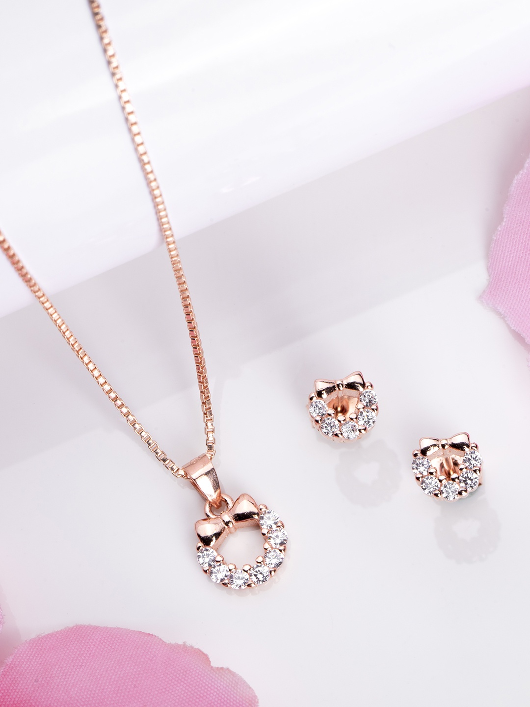 

Zavya Women Rose Gold-Plated CZ Studded Sterling Silver Necklace with Earrings
