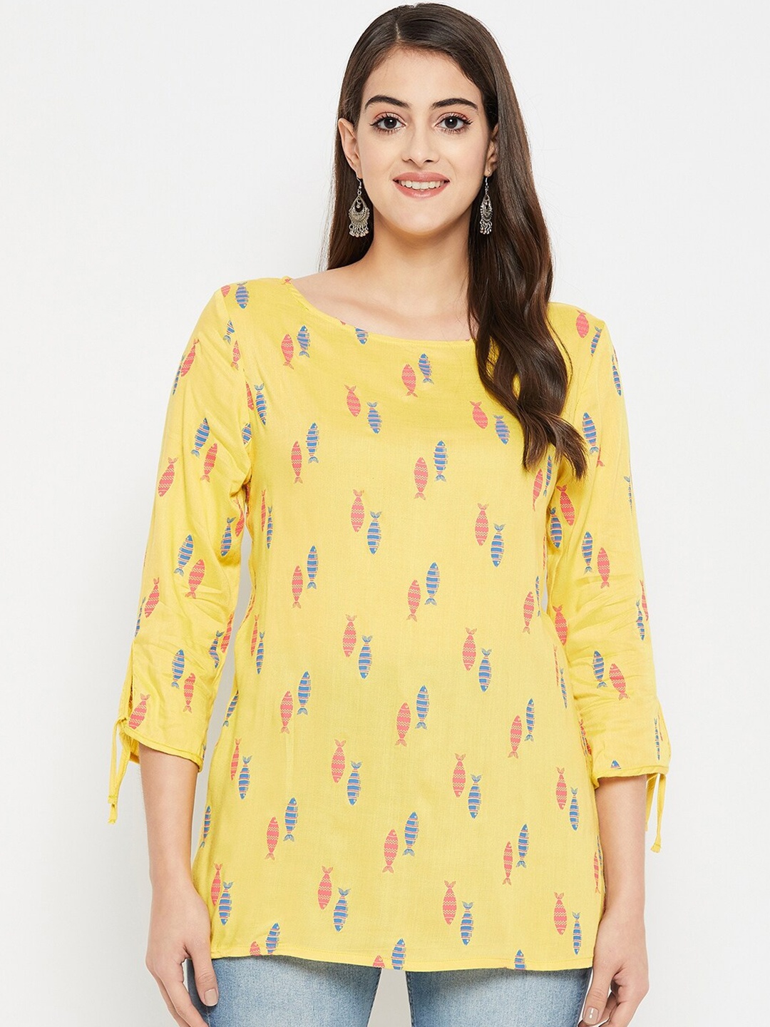 

Nuwah Yellow Ethnic Motifs Printed Handloom Kurti